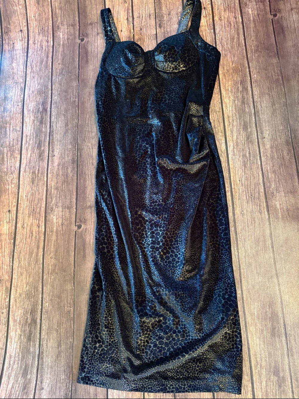 Tatyana Black and Gold Bra Top Wiggle Dress Sz M